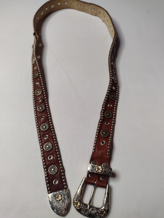 Sand Castle Accessories - Vintage Sand Castle New York Leather Belt Western Studded Daisy Floral Buckle A1